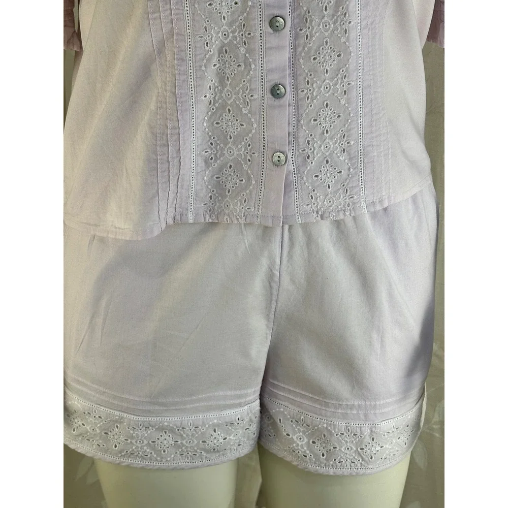 Women's‎ Medium Pink Pajama Set Ruffle Collar Top & Shorts Boho Cottagecore